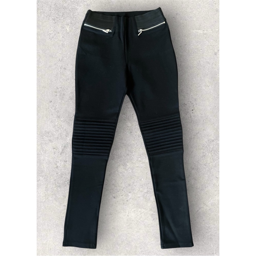 Black Ribbed Knee Moto Ponte Pants SMALL